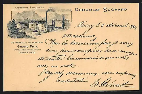 Lithographie Bludenz, Fabrique, Reklame für Chocolat Suchard Kakao