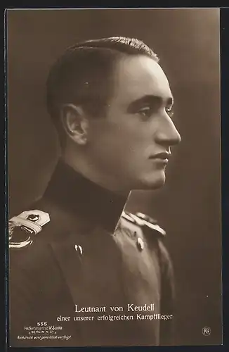 Foto-AK Sanke Nr.: 555, Leutnant von Keudell in Uniform mit Epauletten