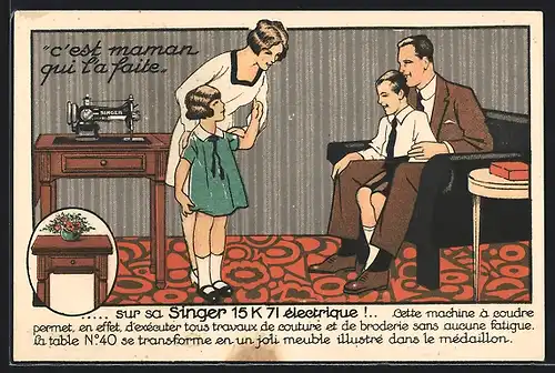 AK Reklame Nähmaschine Singer: c`est maman qui l`a faite