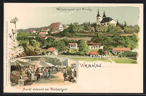 Lithographie Wranau, Markt während der Walfahrtzeit