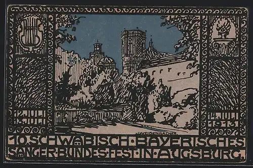 Künstler-AK Augsburg, 10. Schwäbisch-Bayerisches Sängerfest 1913, Ortspartie