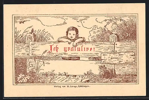 AK Neudruck der ersten Ansichtspostkarten der Welt von 1872, Neudruck 20 jähriges Jubiläum, Kleiner Gratulant