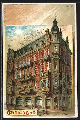 Künstler-AK Marienbad, Hotel Egerlaender von C. Ott