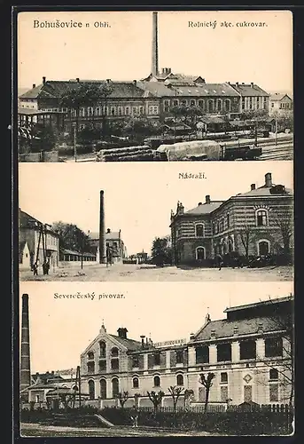 AK Bohusovice n. Ohri, Rolnicky akc. cukrovar, Nadrazi, Severocesky pivovar