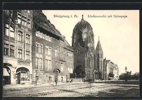 AK Königsberg i. Pr., Lindenmarkt mit Synagoge und Vergolderei