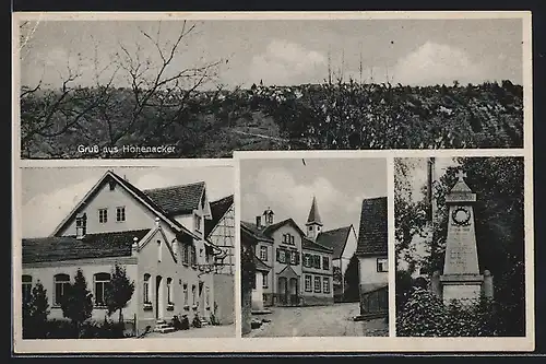 AK Hohenacker, Gasthaus zum Hirsch, Denkmal, Ortsansicht