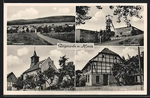 AK Dögerode a. Harz, Dorfansicht, Kapelle, Grube
