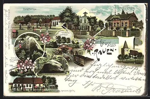 Lithographie Rauen, Gasthof zum grossen Stein, Steiger-Haus, Obersteigerhaus