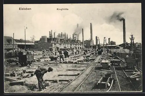 AK Eisleben, Fabrikarbeiter auf dem Gelände der Krughütte