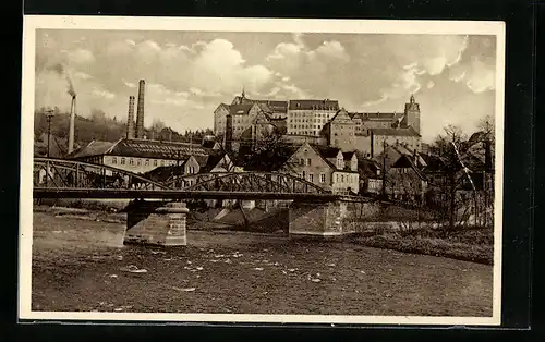 AK Colditz, Blick auf Schloss und Muldenbrücke