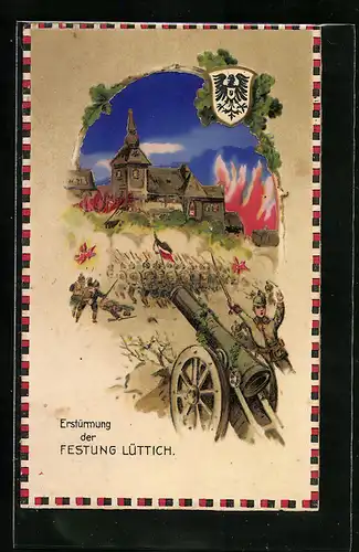 Künstler-AK Erstürmung der Festung Lüttich, Propaganda 1. Weltkrieg
