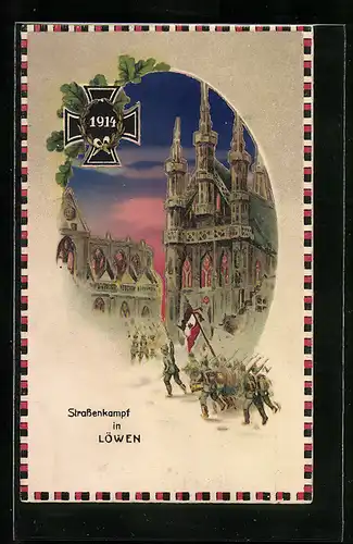 AK Löwen, Soldaten beim Strassenkampf im Ort, Eisernes Kreuz