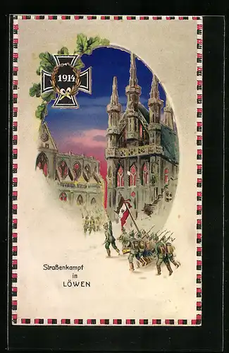 AK Löwen, Soldaten beim Strassenkampf im Ort, Eisernes Kreuz