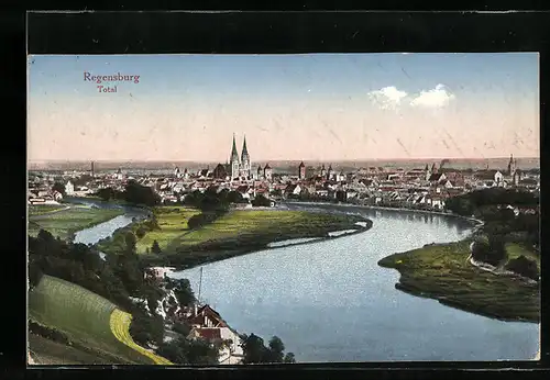 AK Regensburg, Totalansicht aus der Vogelschau