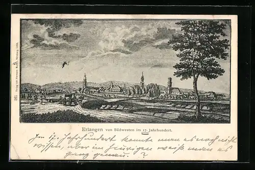 Künstler-AK Erlangen, Ort vom Süden im 17. Jahrhundert