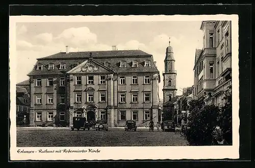 AK Erlangen, Partie am Rathaus mit Blick nach der reformierten Kirche