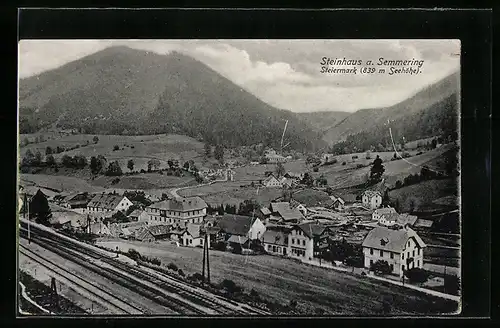AK Steinhaus am Semmering, Totale mit Bahngleisen
