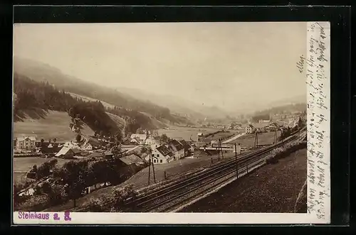 AK Steinhaus a. S., Blick über die Bahnstrecke auf die Ortschaft