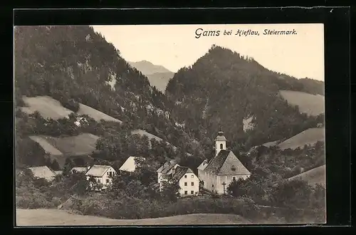 AK Gams bei Hieflau i. d. Stmk., Blick auf die Kirche und die Wohnhäuser