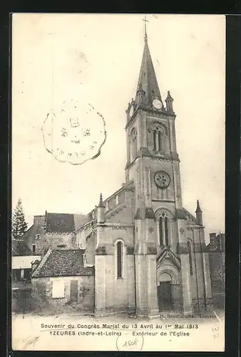 AK Yzeures, Souvenir du Congrès Marial 1913, Extérieur de l`Eglise