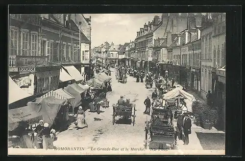 AK Romorantin, La Grande Rue et le Marché