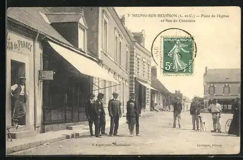 AK Neung Sur Beuvron, Place de l`Eglise et Rue du Cimetière