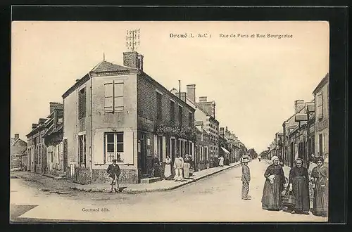 AK Droué, Rue de Paris et Rue Bourgeoise