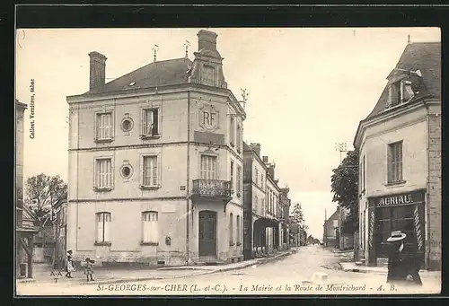 AK Saint-Georges-sur-Cher, La Mairie et la Route de Montrichard