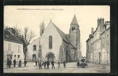 AK Marchenoir, la Place, la Mairie, l'Eglise