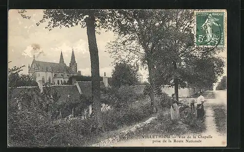 AK Villethiou, Vue de la Chapelle prise de la Route Nationale