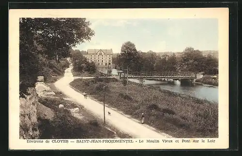 AK Saint-Jean-Froidmentel, Le Moulin Vieux et Pont sur le Loir