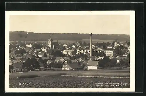 AK Schluckenau / Sluknov, Panorama Stadt & Berge