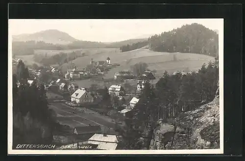 AK Dittersbach / Jetrichovice, Ortsansicht aus der Vogelschau