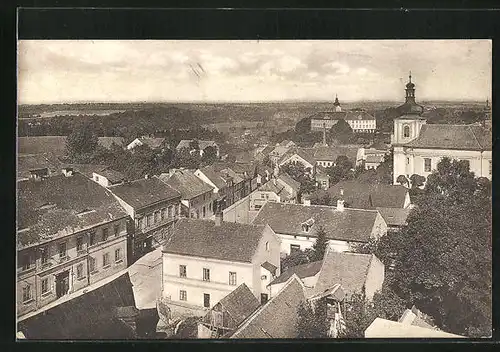AK Mnichovo Hradiste, Panorama mit Strassenblick aus der Vogelschau
