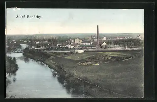 AK Stare Benatky, Flusspartie, Blick auf Stadt