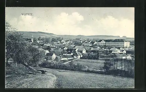 AK Votice, Panorama, Blick auf Ort