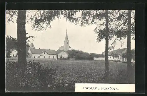 AK Mukarov, Teilansicht mit Kirche