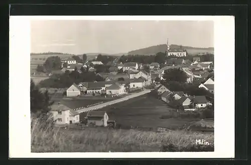 Foto-AK Milín, Teilansicht der Ortschaft