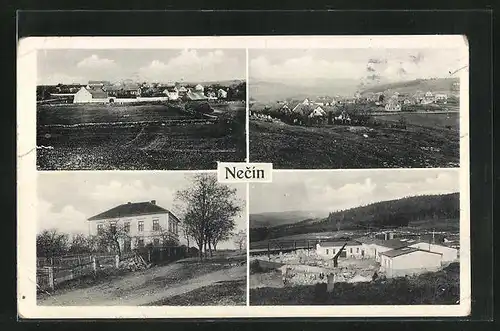 AK Necin, vier Ansichten des Ortes