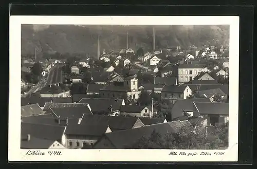 AK Libcice nad Vltavou, Ortsansicht aus der Vogelschau