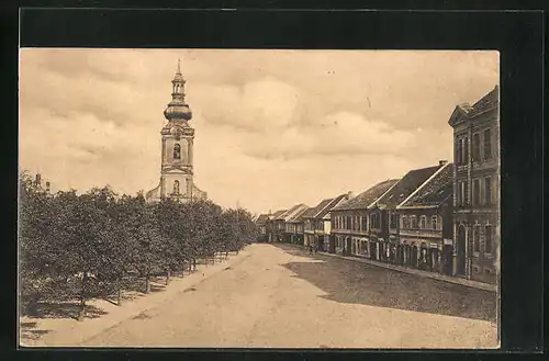 AK Kostelec nad Cernými lesy, Nàmesti, Marktplatz mit Blick zur Kirche