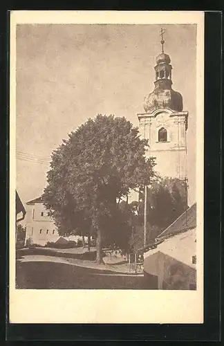 AK Vranov u Chocerad, Strassenpartie mit Blick zur Kirche