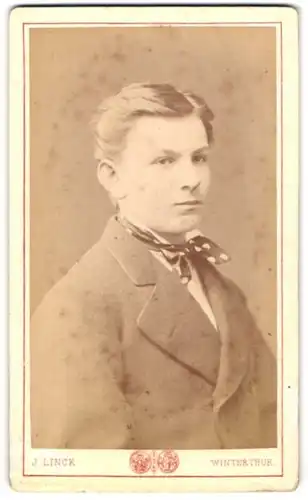 Fotografie J. Linck, Winterthur, Portrait junger Mann in modischer Kleidung mit Fliege