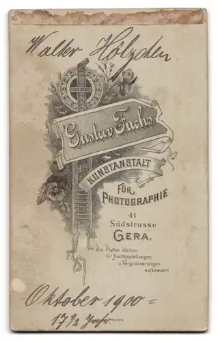 Fotografie Gustav Fuchs, Gera, Portrait junger Mann im Anzug mit Krawatte