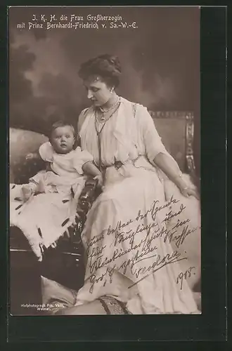AK Grossherzogin von Sachsen-Weimar-Eisenach mit Prinz Bernhardt-Friedrich