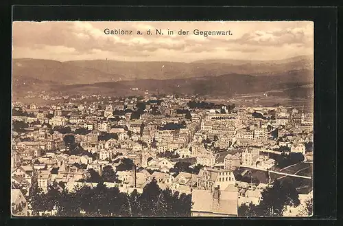 AK Gablonz / Jablonec Nad Nisou, Panorama Stadt, aus der Vogelschau