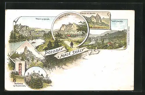Lithographie Mala Skala, Zbiroh, Rozledna na Kopaninách, Údoli Jizerské
