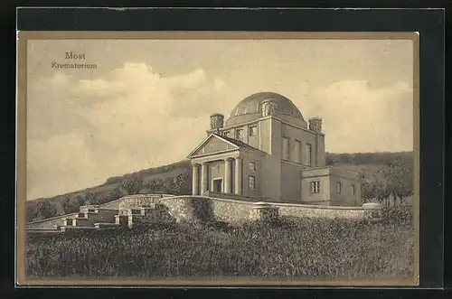 AK Brüx / Most, Blick zum Krematorium