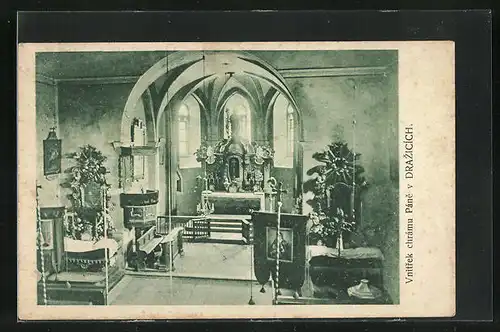 AK Drazice, Innenansicht Kirche, Altar