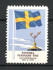 Reklamemarke Svenska Flaggans Dag, Nationaldagen 6. Juni, Flagge und Kronen